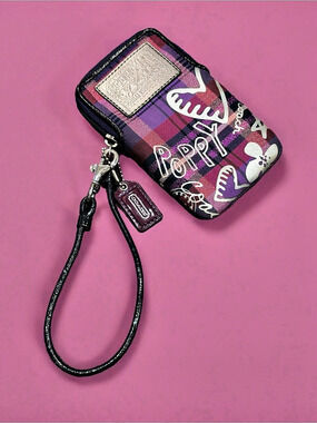 Coach Poppy Plaid Graffiti Wristlet Phone Case